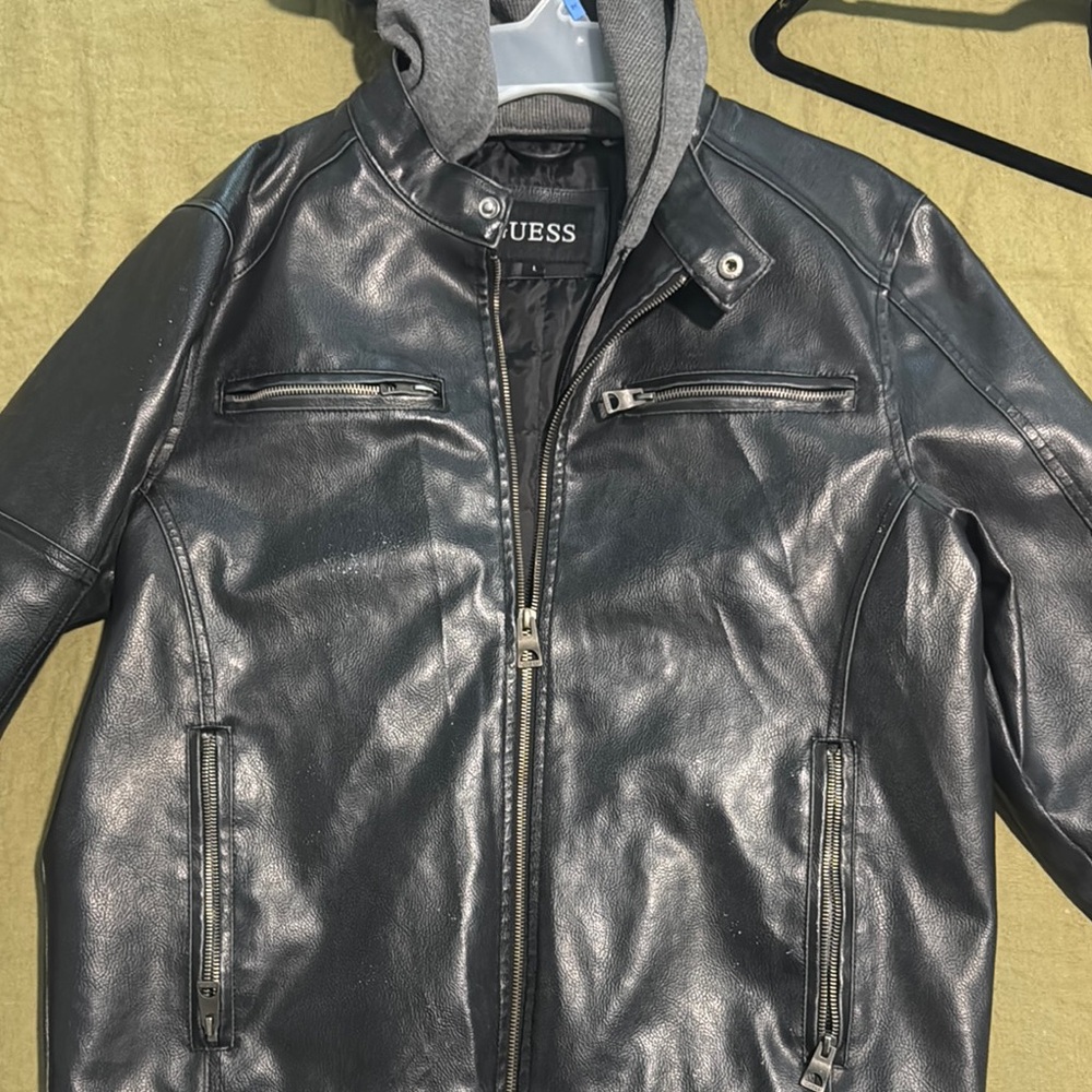 GUESS Men's Black Leather Jacket